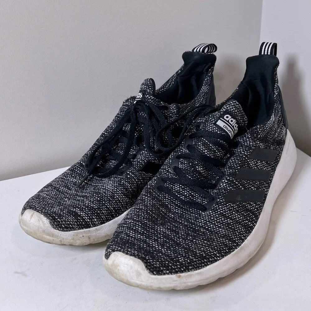 Adidas Size 12 Cloudfoam Black Cotton Knit Sneaker